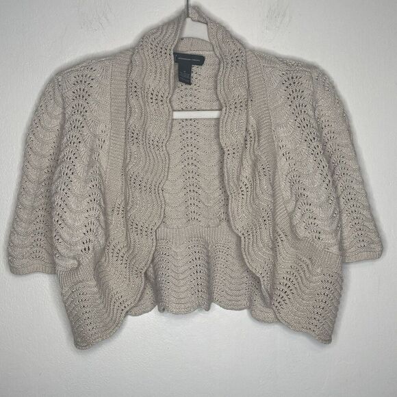 INC International Concepts Boho Open Front Shrug  Beige Glitter Fairycore SZ‎ M - Picture 2 of 10